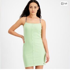 NWT Tommy Jeans Ribbed Light Green Button-Up Mini Dress